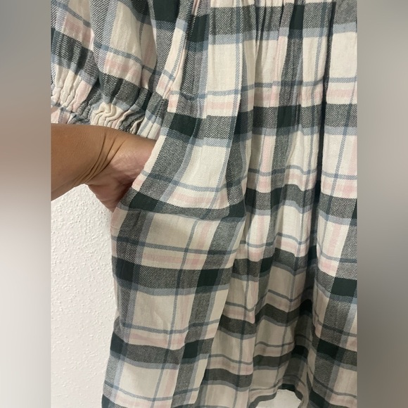 EUC Madewell Lucie Elbow Sleeve Smocked Mini Dress Lebaum Plaid Cotton Small - Picture 7 of 15